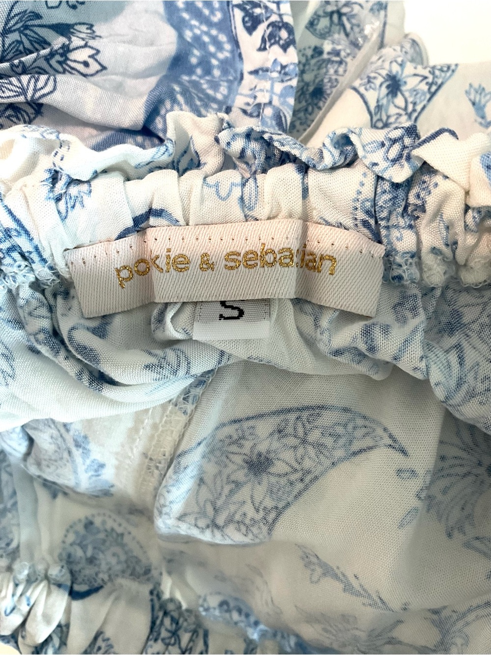 Boho Hi Low Maxi Dress Blue White Floral Ruffle Small Cottagecore - Picture 8 of 9